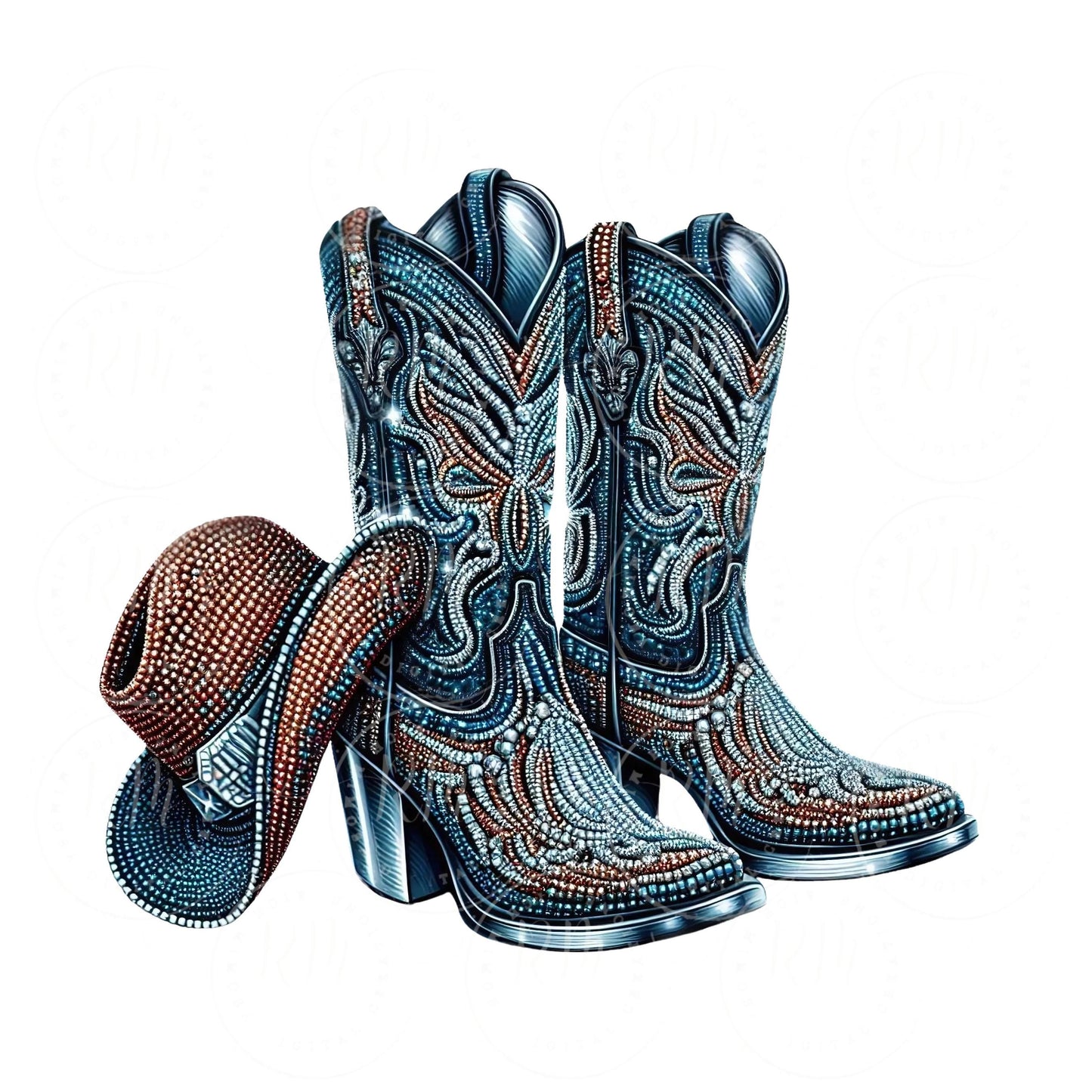 Rhinestone Cowgirl Boots PNG: Western Graphic Design Clipart (Digital Download