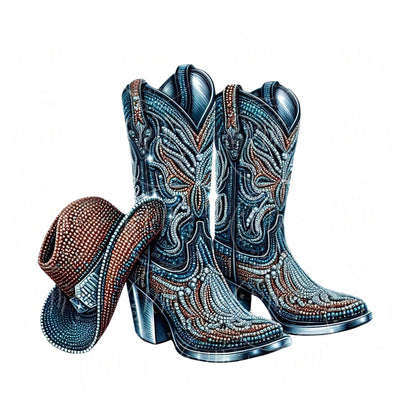 Rhinestone Cowgirl Boots PNG: Western Graphic Design Clipart (Digital Download