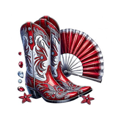 Cowgirl Boots Clipart: Red & White Western Graphic (PNG Digital Download