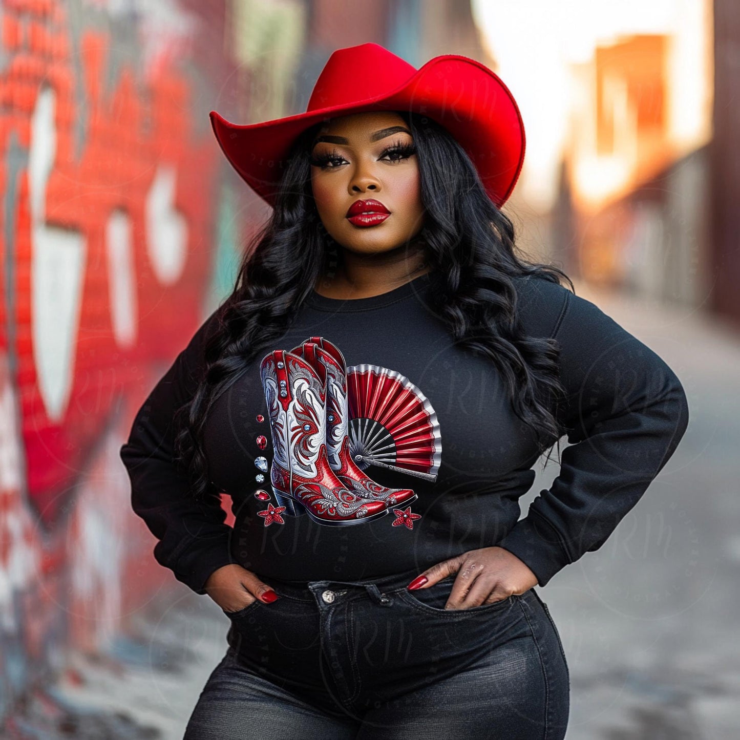 Cowgirl Boots Clipart: Red & White Western Graphic (PNG Digital Download