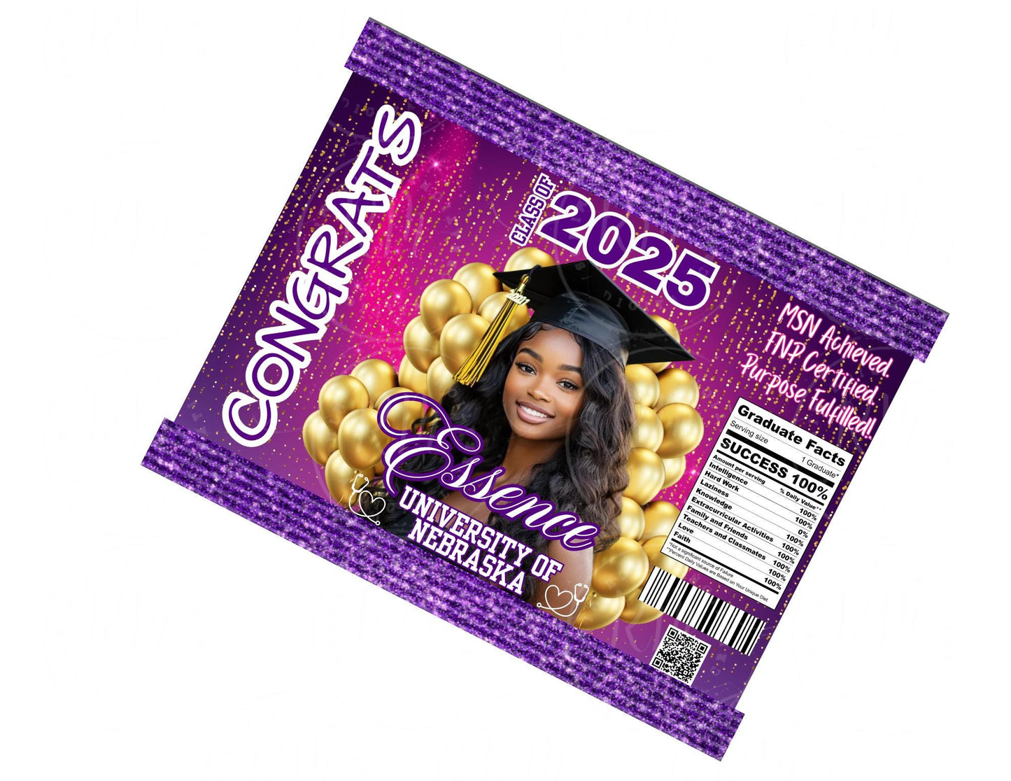 2026 Graduation Crimped Chip Bag Template, Editable Purple & Pink Party Favor, 2025 Grad Chip Bag, Unique Grad Gift for Grad Parties