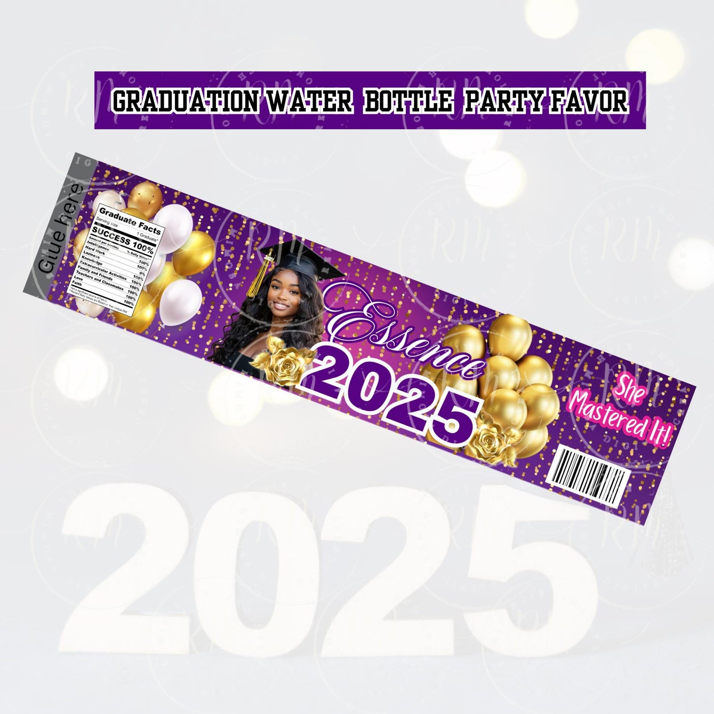 2026 Graduation Water Bottle Template, Grad Bottle Party Favor, Editable Purple Pink & Gold Favor, 2025 Grad, Unique Gifts for Grad Celebrations