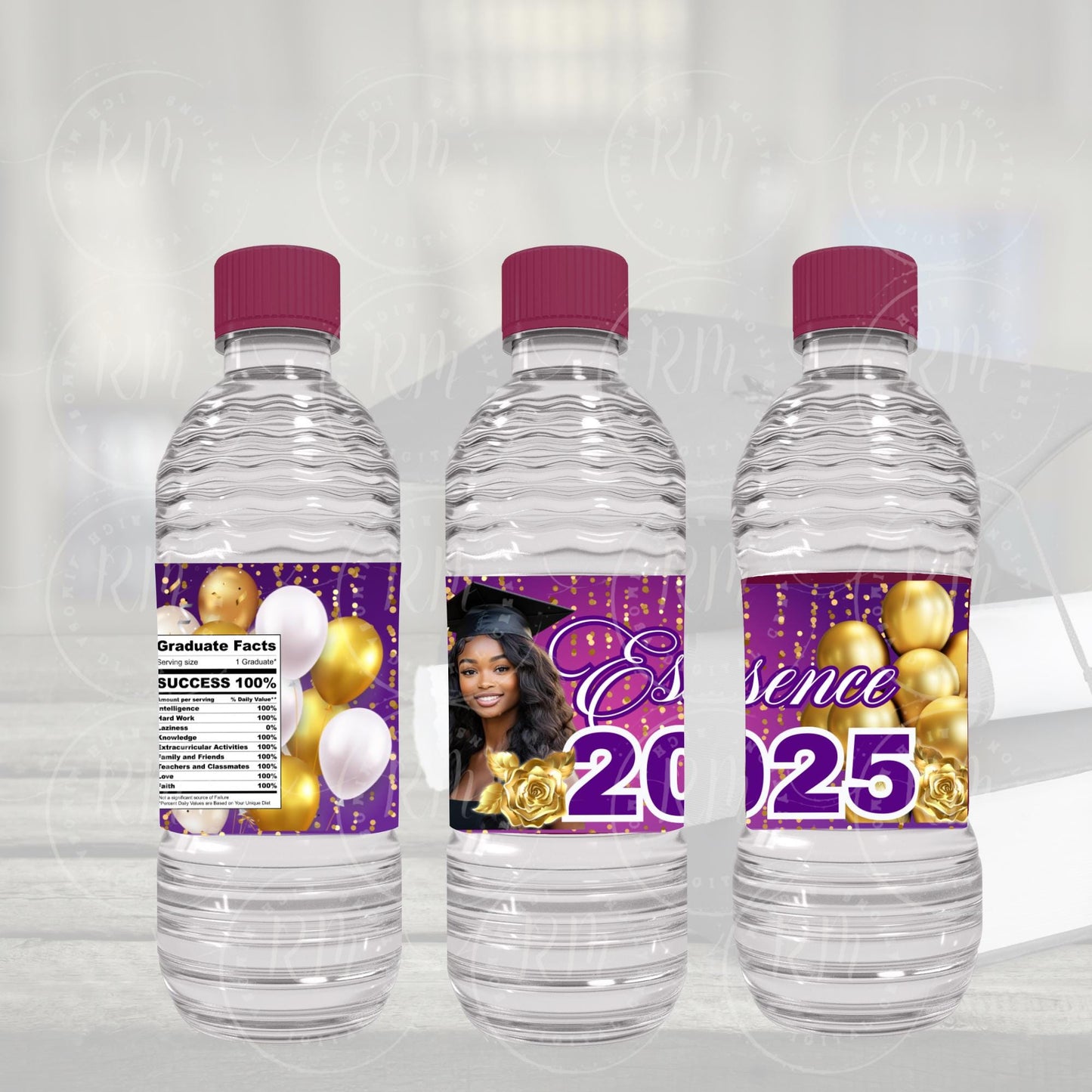 2026 Graduation Water Bottle Template, Grad Bottle Party Favor, Editable Purple Pink & Gold Favor, 2025 Grad, Unique Gifts for Grad Celebrations