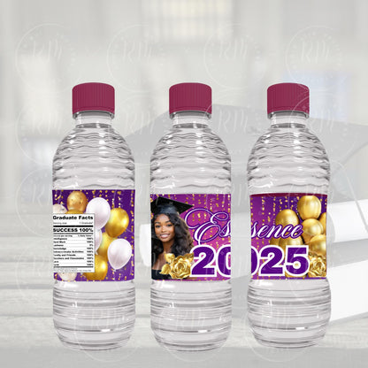 2026 Graduation Water Bottle Template, Grad Bottle Party Favor, Editable Purple Pink & Gold Favor, 2025 Grad, Unique Gifts for Grad Celebrations