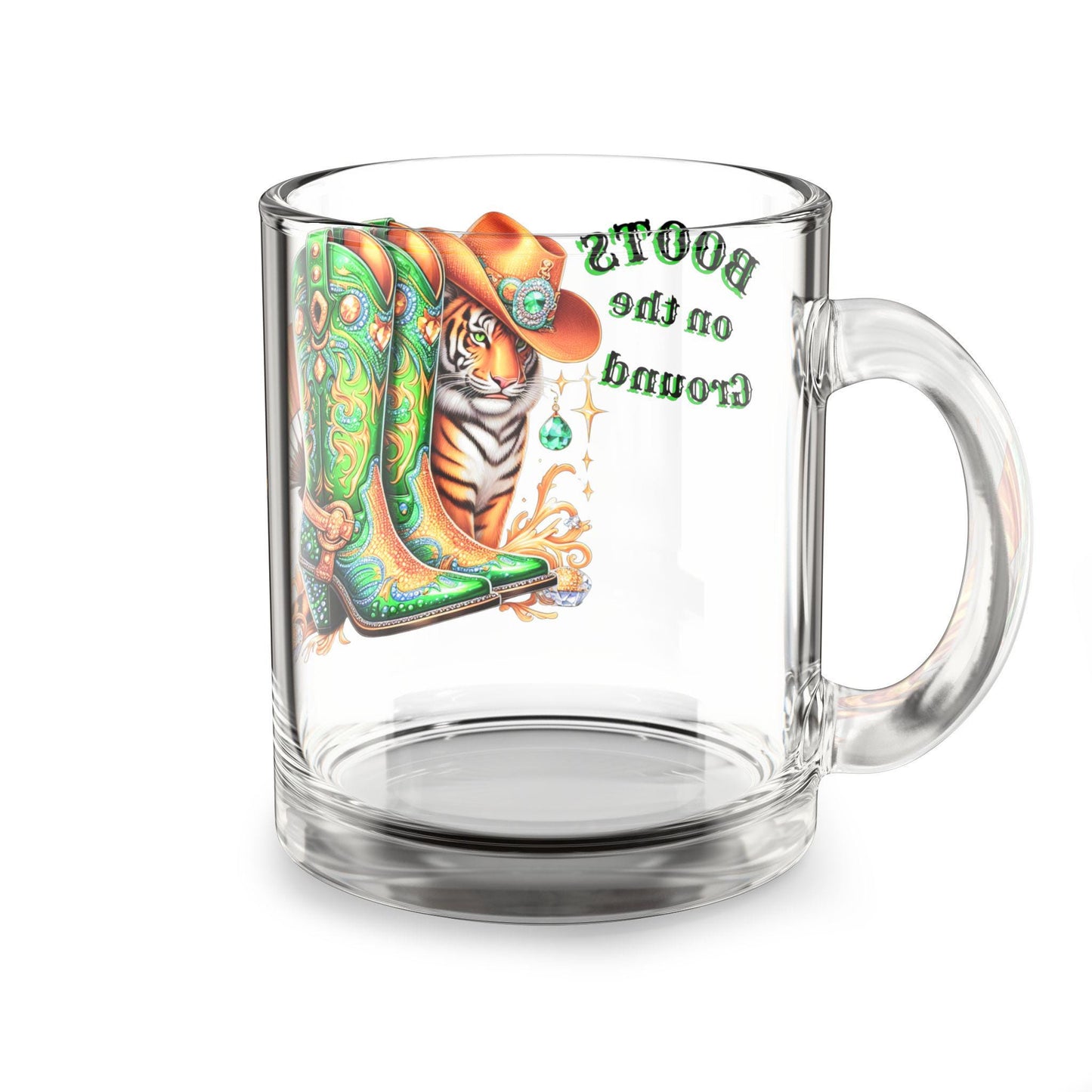 Cowboy Boot Glass Mug: Western Tiger Coffee Cup