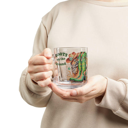 Cowboy Boot Glass Mug: Western Tiger Coffee Cup