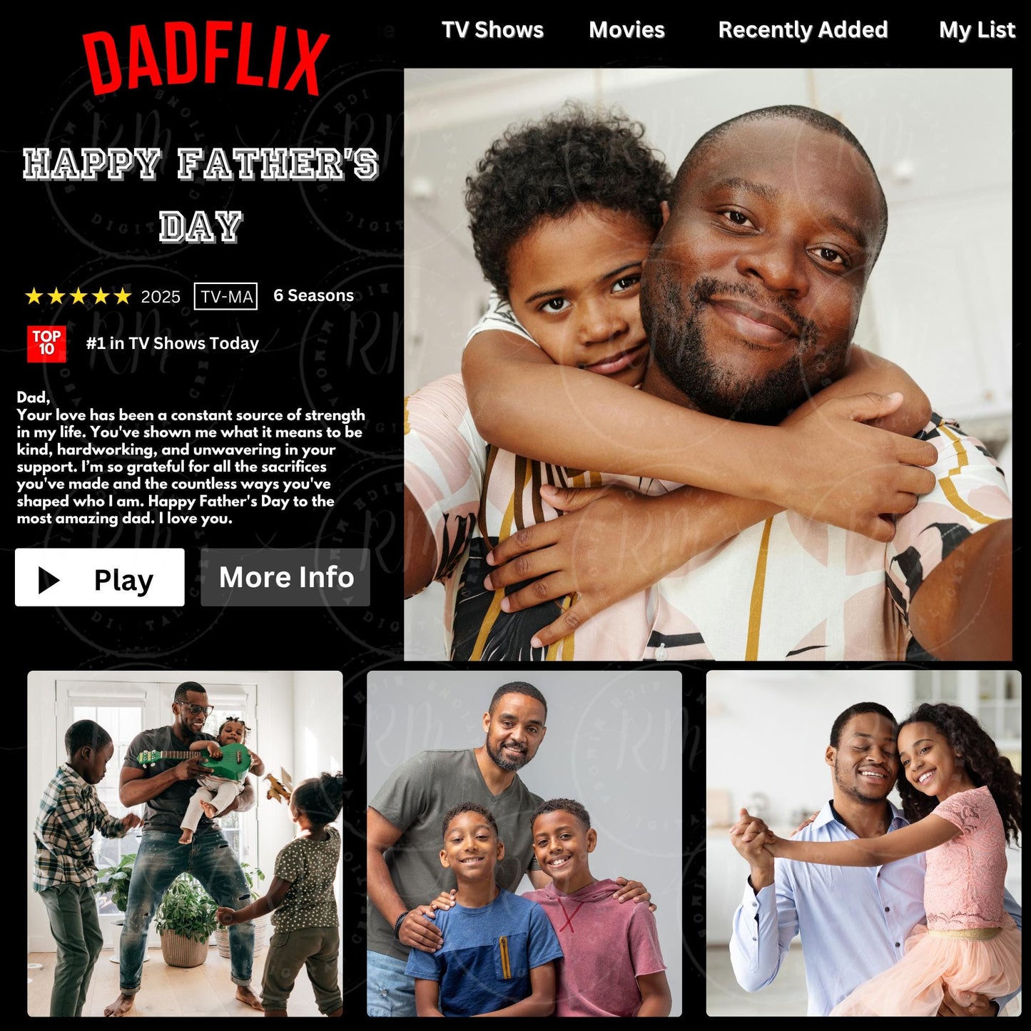 Father’s Day Template, Dadflix Photo Collage, Editable Father's Day Design, Fun Personalized Editable Gift for Him