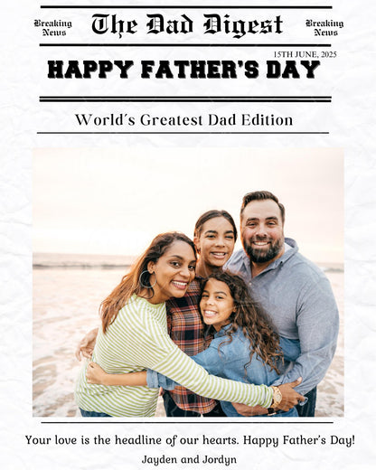 Father's Day Newspaper Template: Personalized Keepsake (Canva ONLY, Digital Download)