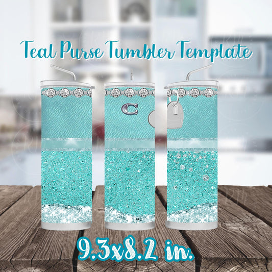 Purse Tumbler Template, Teal Purse Tumbler Design, Editable Tumbler Template, Custom Digital Purse Template, Canva DIY, Gift for Her