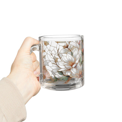 Elegant Floral Glass Mug, Ideal for Coffee, Tea, Gifts, Weddings, Birthdays, Home Decor, 10oz