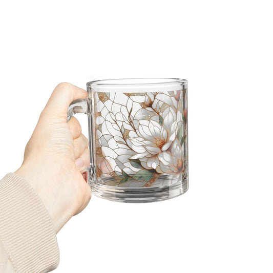 Elegant Floral Glass Mug, Ideal for Coffee, Tea, Gifts, Weddings, Birthdays, Home Decor, 10oz