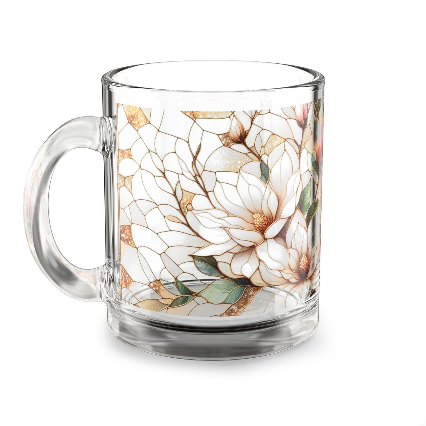 Elegant Floral Glass Mug, Ideal for Coffee, Tea, Gifts, Weddings, Birthdays, Home Decor, 10oz