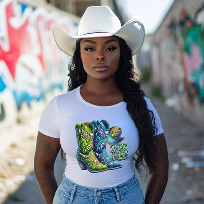 Cowgirl Boots PNG: Green & Turquoise Western Graphic (Digital Download)