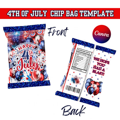 Patriotic Chip Bag Template: 4th of July Party Favor (Canva Editable, Digital Download