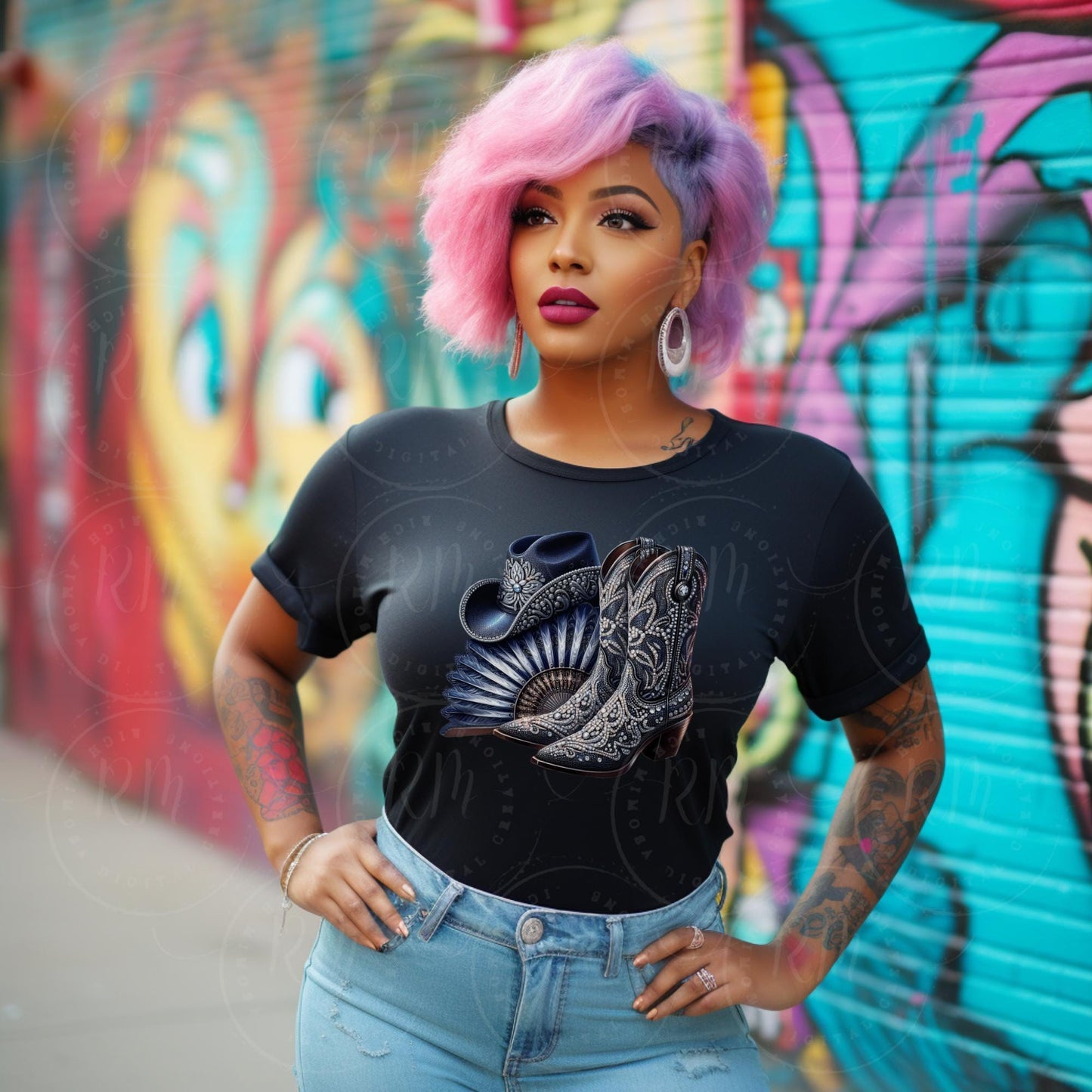 Cowgirl Boots PNG Clipart: Western Hat & Fan Graphic Design (Digital Download