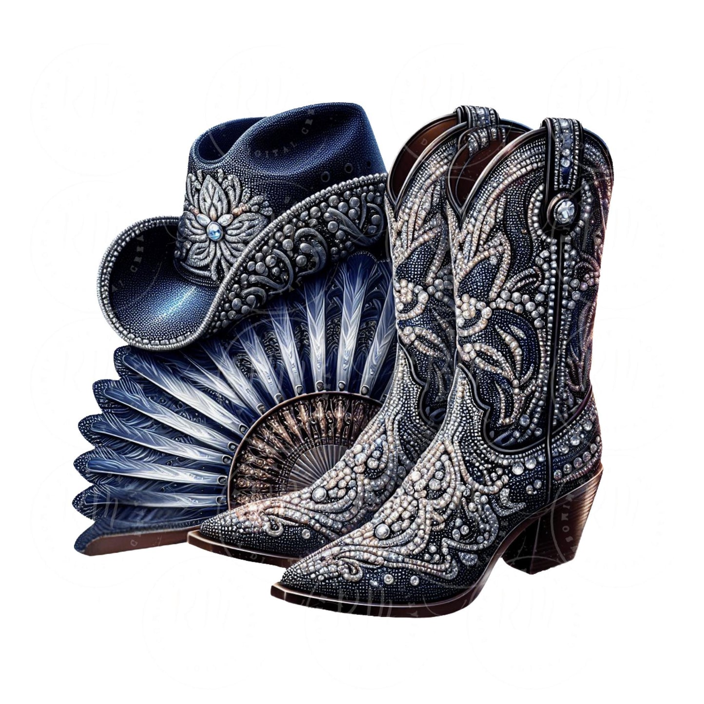 Cowgirl Boots PNG Clipart: Western Hat & Fan Graphic Design (Digital Download