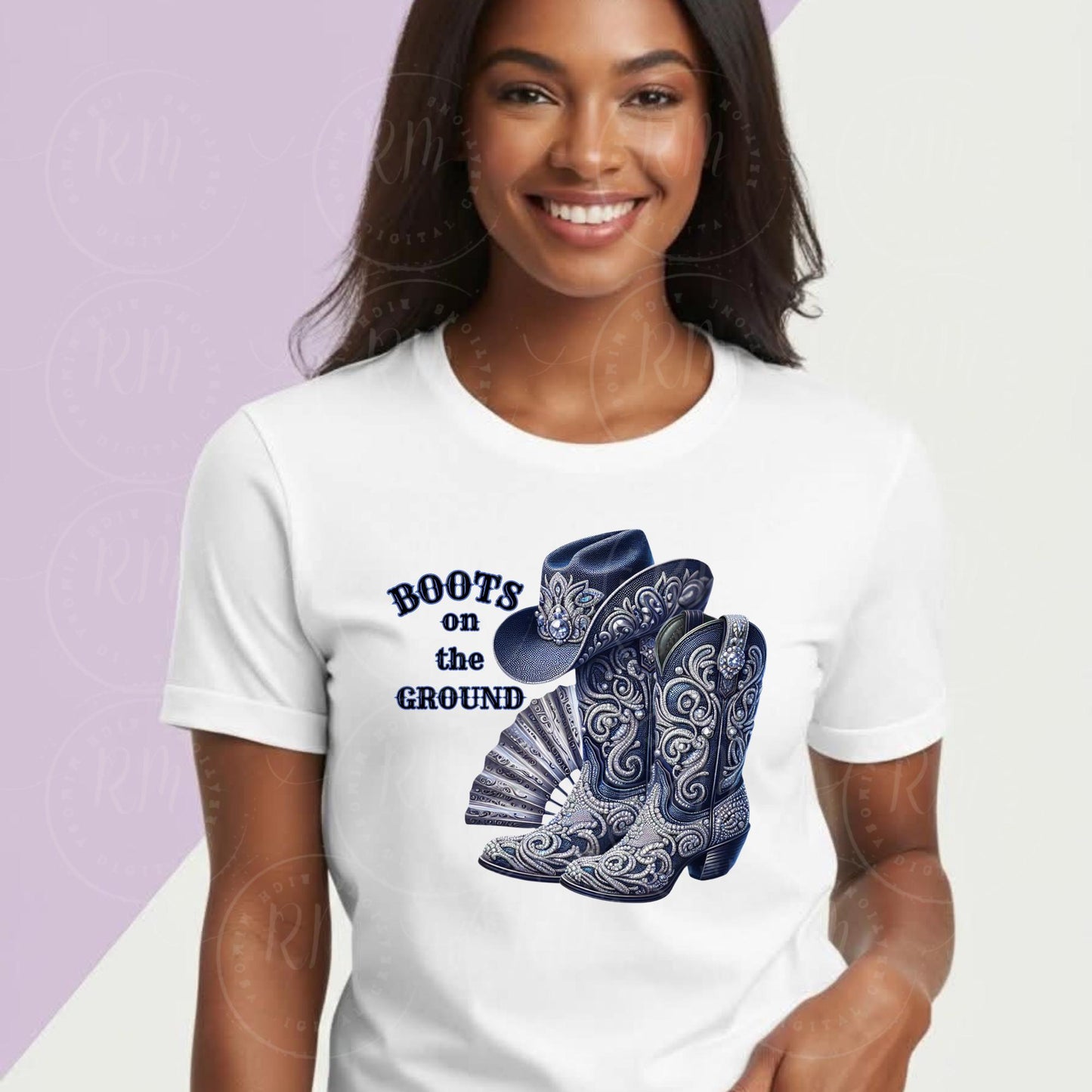 Denim Rhinestone Cowgirl Boots PNG: Western Graphic Design (Digital Download