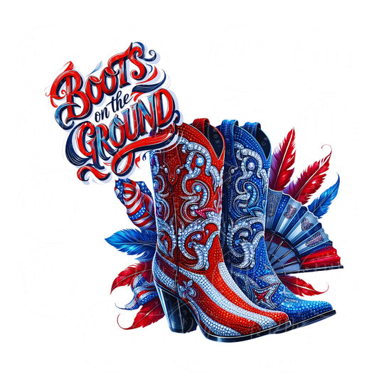 Patriotic Rhinestone Cowgirl Boots & Fan PNG: Western Clipart (Digital Download