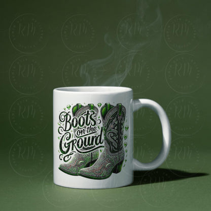 Boots on the Ground PNG, Green Rhinestone Cowgirl Boots Graphic Design, Unique Western Design, Tshirt Clipart, DIYs, Western Boot Artwork