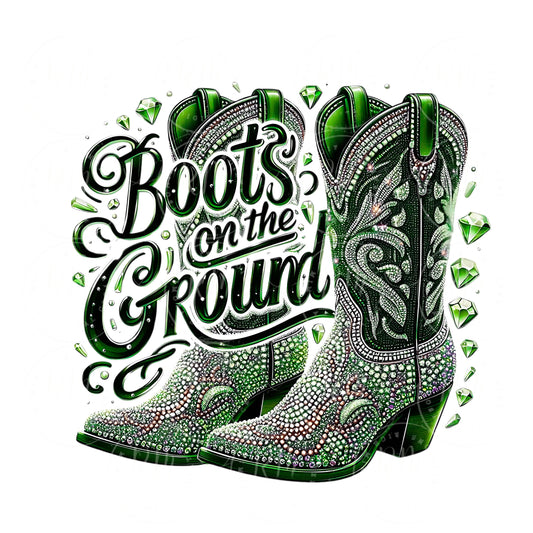 Green Rhinestone Cowgirl Boots PNG: Western Graphic Design (Digital Download