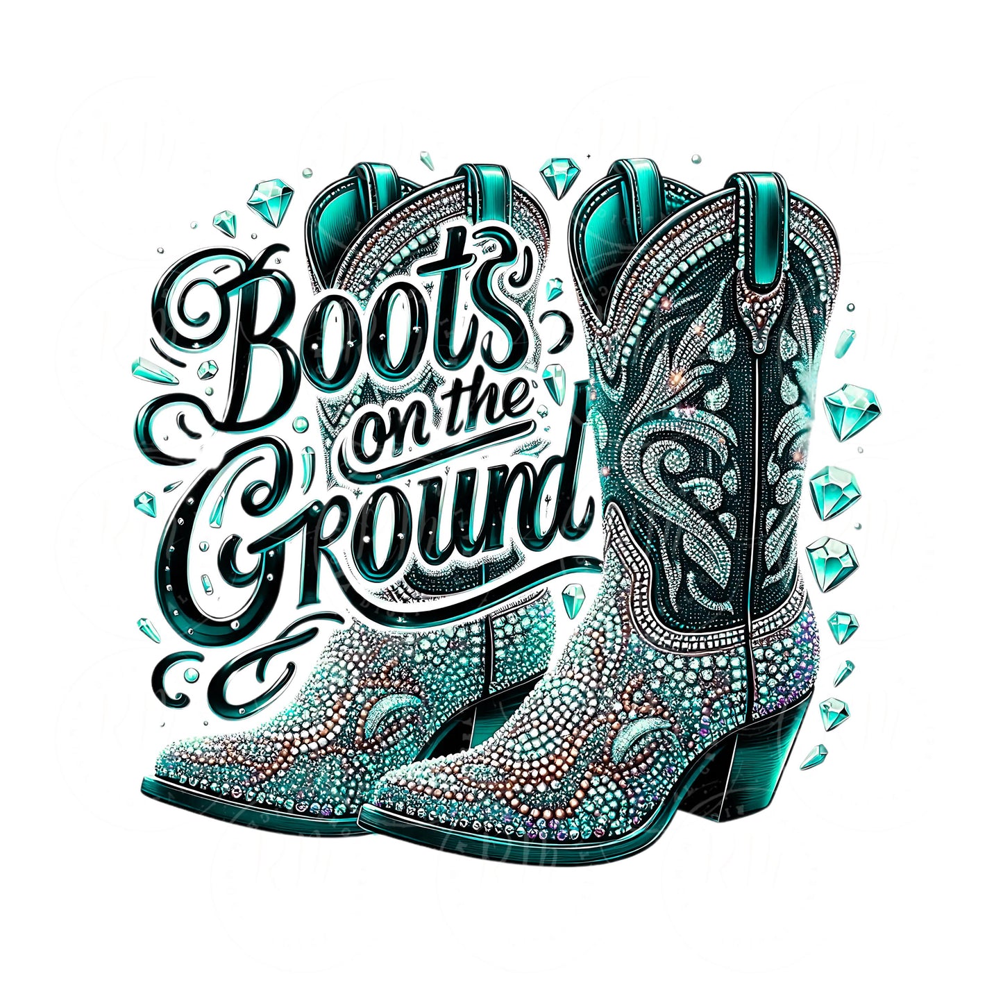 Teal Rhinestone Cowgirl Boots PNG: Western Graphic Design (Digital Download