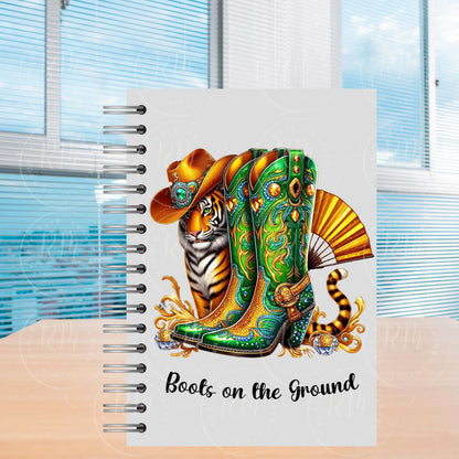 Boots on the Ground PNG, Yellow and Green Rhinestone Cowgirl Boots Graphic Design, Unique Western Tiger Design, Artwork for Prints, Tshirts