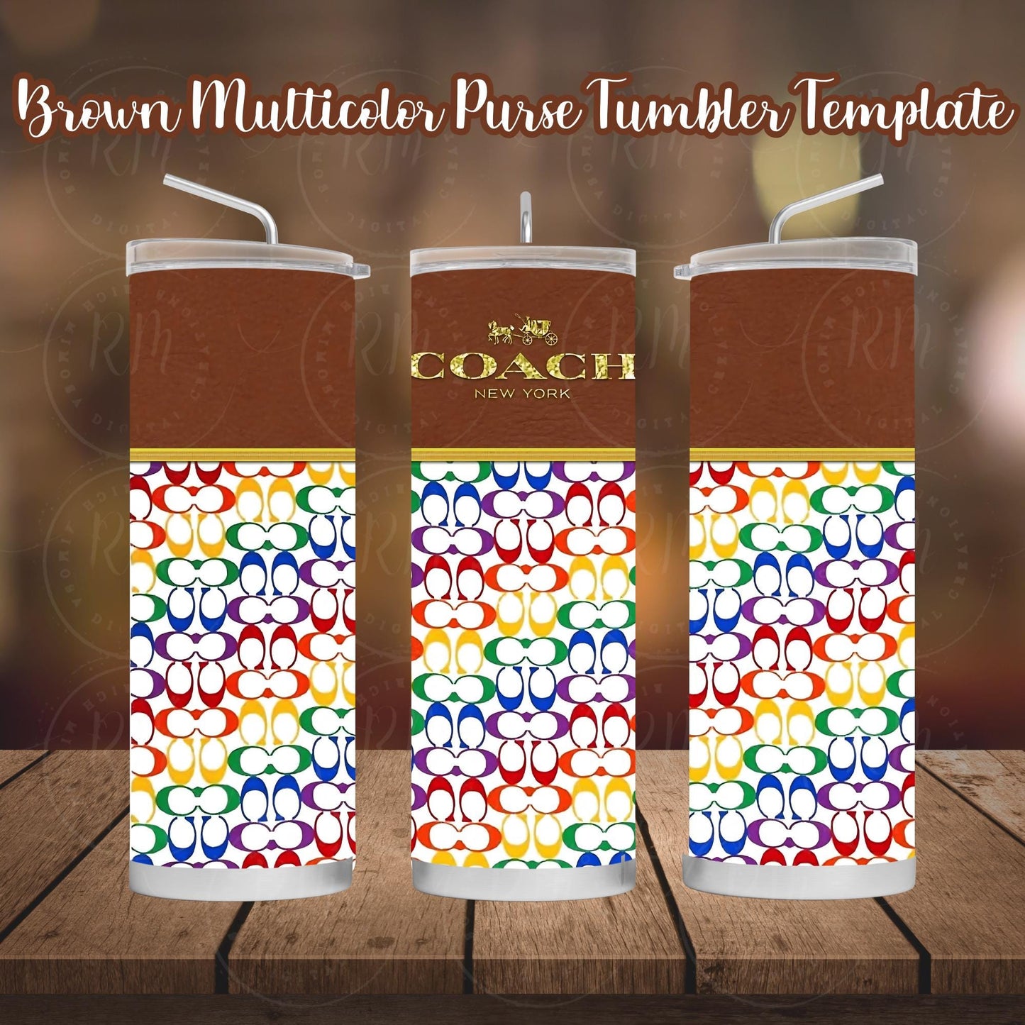 Purse Tumbler Template, Brown Multicolor Purse Tumbler Design, Editable Tumbler, Custom Digital Purse Tumbler, Canva DIY, Gift for Her