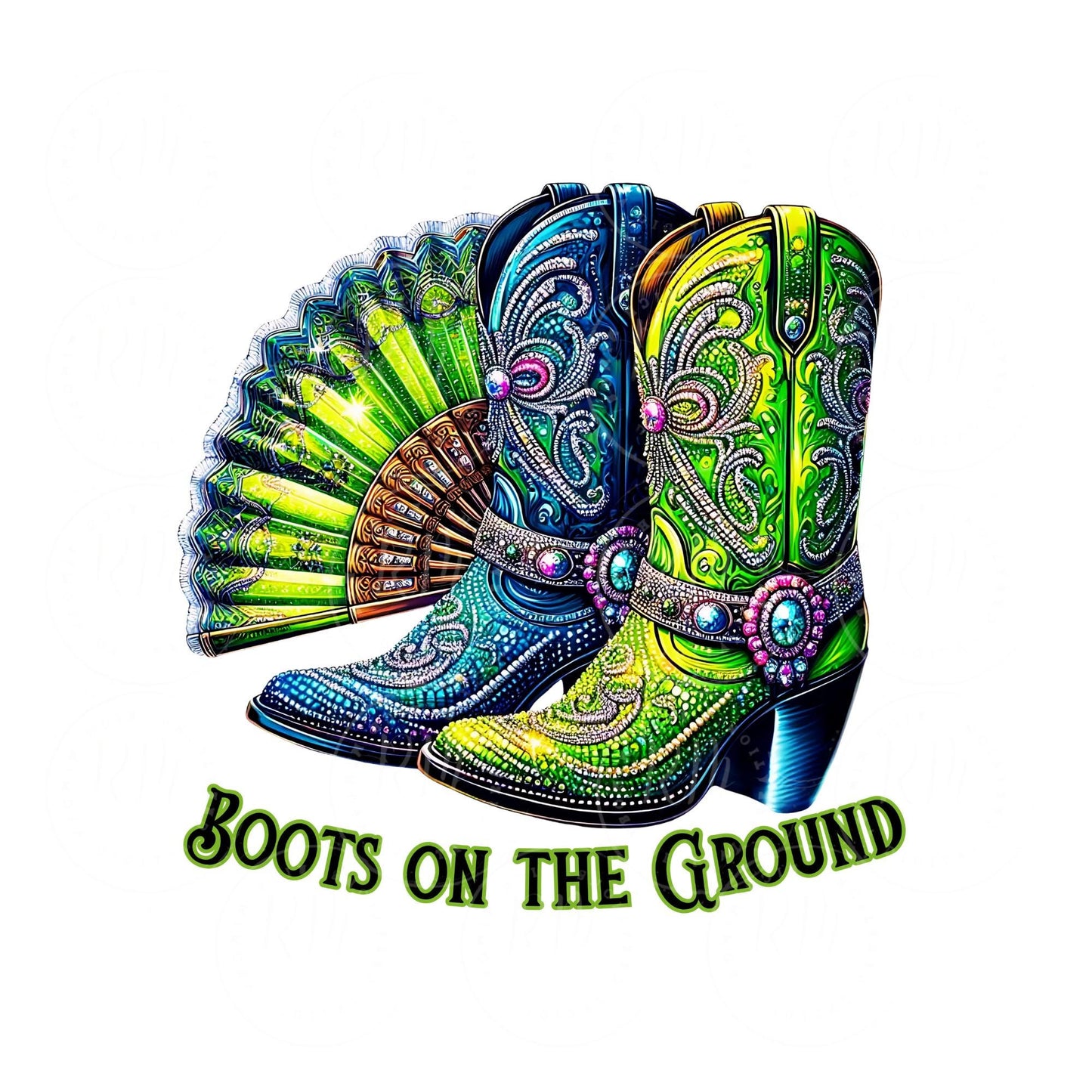 Cowgirl Boots & Clack Fan PNG: Western Graphic Art (Digital Download