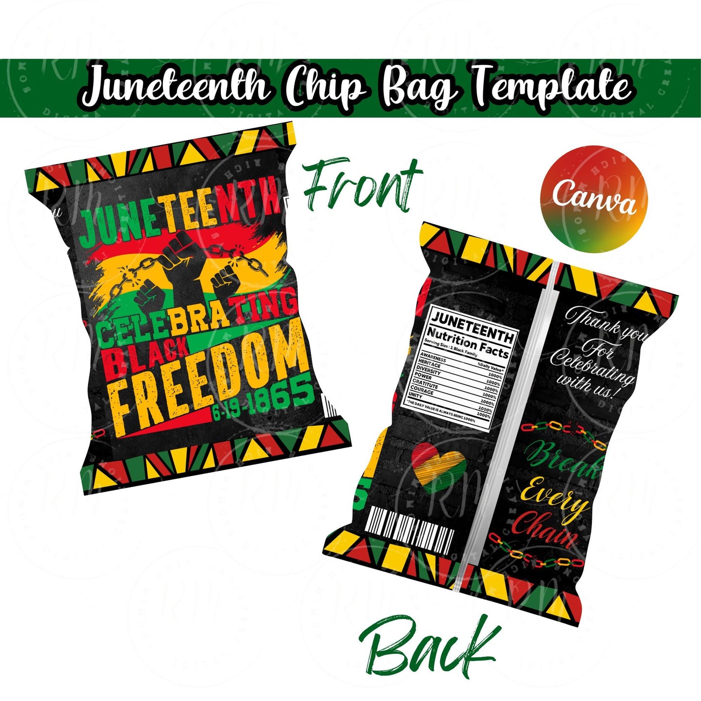 Juneteenth Chip Bag Template: Editable Party Favor (Canva Digital Download