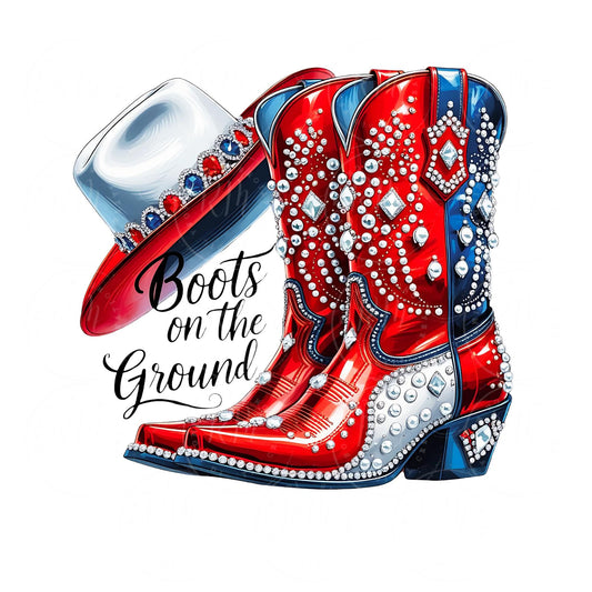 Rhinestone Cowgirl Boots & Hat PNG: Red, White, and Blue Western Clipart (Digital Download)
