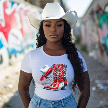 Rhinestone Cowgirl Boots & Hat PNG: Red, White, and Blue Western Clipart (Digital Download)