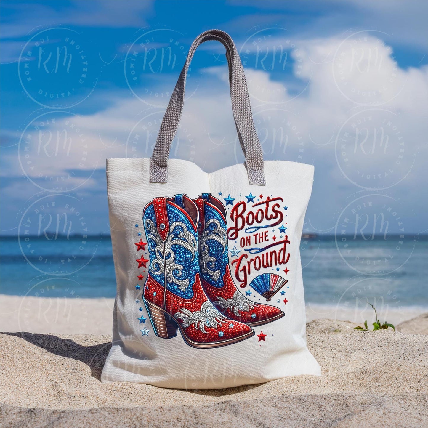 Rhinestone Cowgirl Boots PNG: Red White Blue Western Graphic (Digital Download