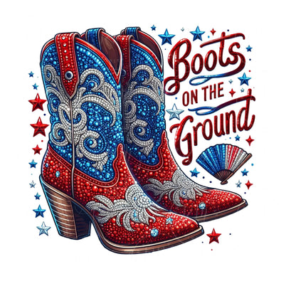 Rhinestone Cowgirl Boots PNG: Red White Blue Western Graphic (Digital Download