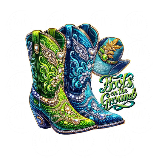 Cowgirl Boots PNG: Green & Turquoise Western Graphic (Digital Download)