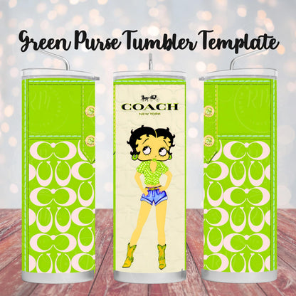 Purse Tumbler Template, Green Designer Purse, Editable Tumbler Template, Custom Digital Purse Wrap, Gift for Her, Canva DIY