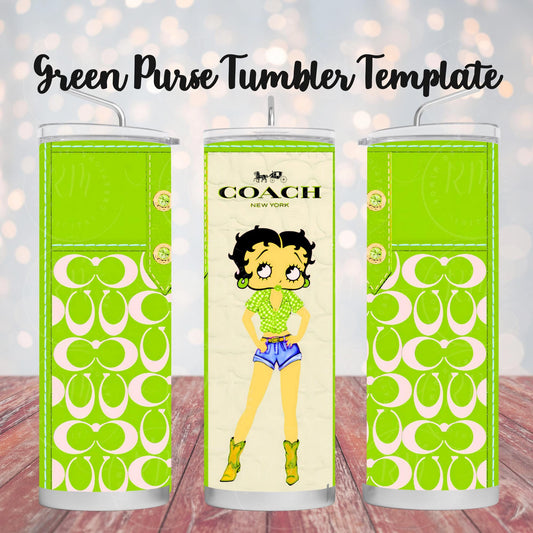 Purse Tumbler Template, Green Designer Purse, Editable Tumbler Template, Custom Digital Purse Wrap, Gift for Her, Canva DIY