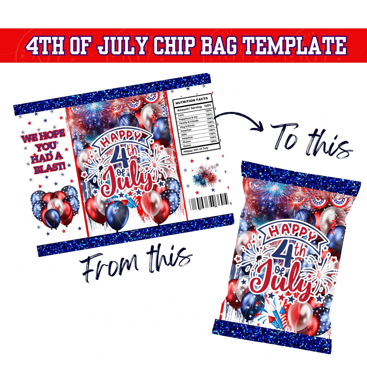 Patriotic Party Favor Chip Bag Template – 4th of July Decorations, Editable Independence Day Chip Bag, Party Favor Design