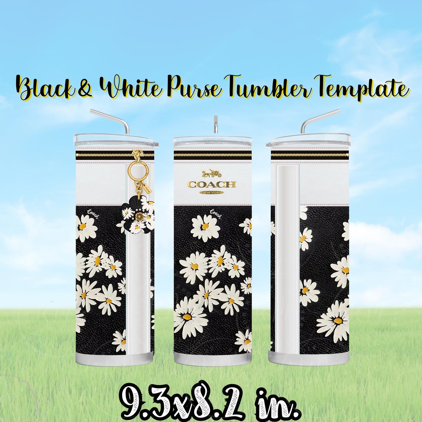 Purse Tumbler Template, Black & White Purse Tumbler Design, Editable Tumbler Template, Custom Digital Purse Template, Gift for Her