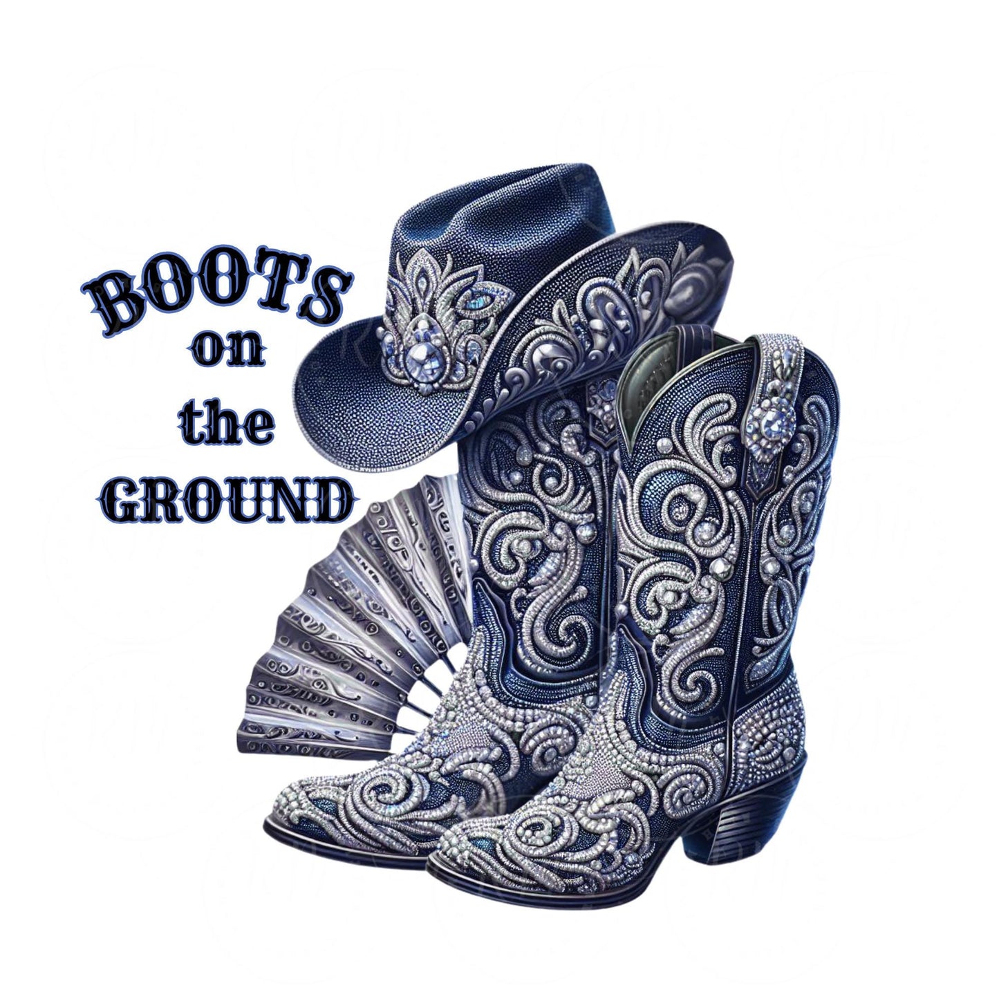 Denim Rhinestone Cowgirl Boots PNG: Western Graphic Design (Digital Download