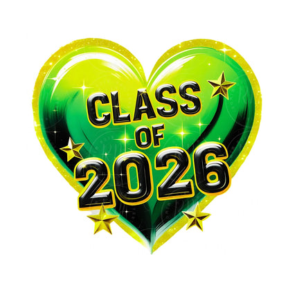2026 Grad Clipart: Yellow & Green Heart Graduation Graphic (Digital Download)