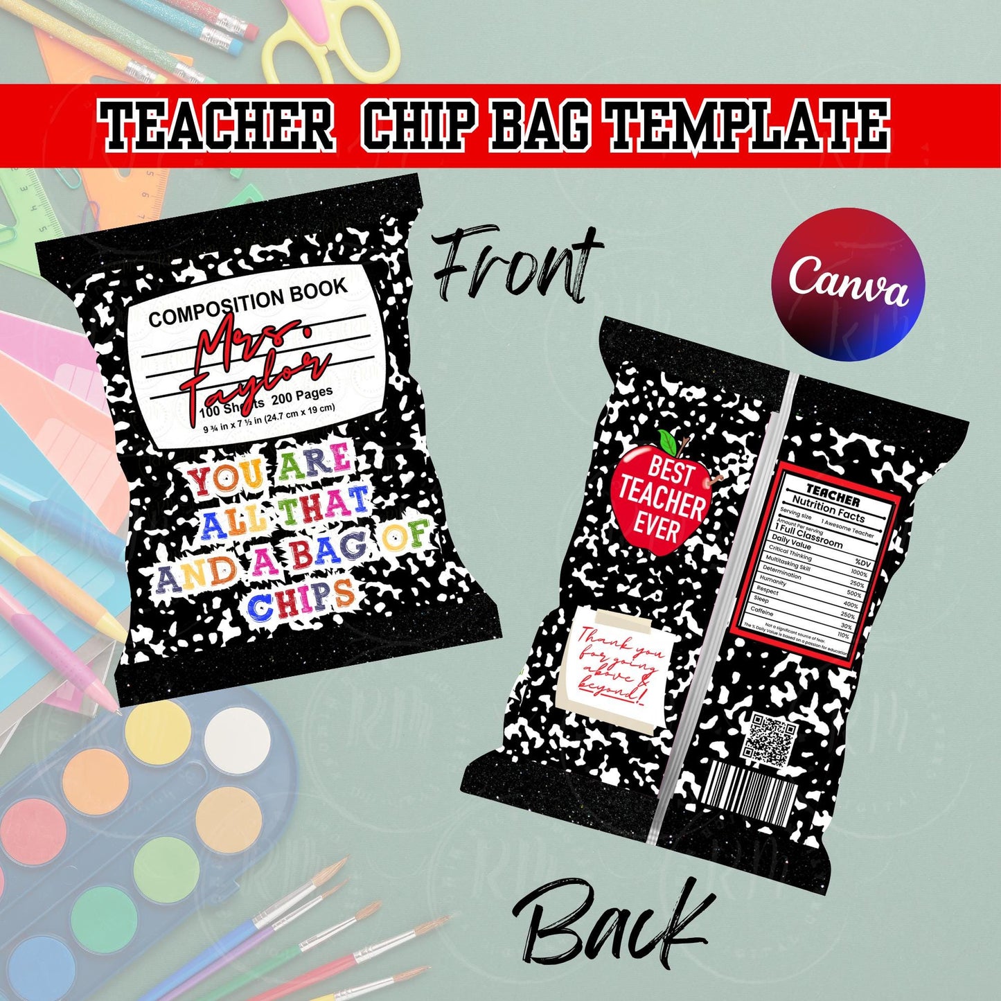 Editable Teacher Chip Bag Template: Back to School Gift (Canva Template, Digital Download
