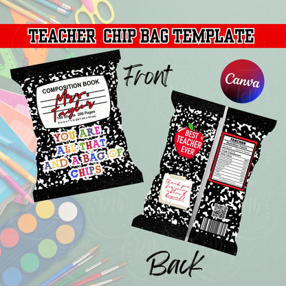 Editable Teacher Chip Bag Template: Back to School Gift (Canva Template, Digital Download