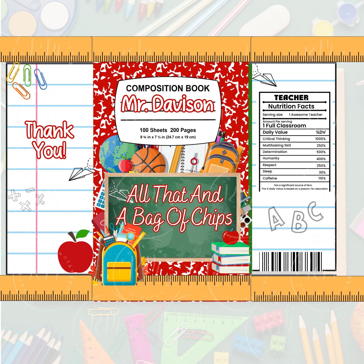 Editable Back to School Teacher Chip Bag Template | Printable Teacher Appreciation Gift | DIY Favor for Classroom or Staff