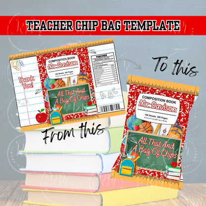 Editable Back to School Teacher Chip Bag Template | Printable Teacher Appreciation Gift | DIY Favor for Classroom or Staff