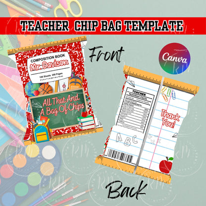 Editable Back to School Teacher Chip Bag Template | Printable Teacher Appreciation Gift | DIY Favor for Classroom or Staff