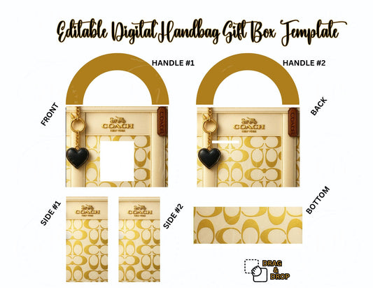 Handbag Gift Box Template, Winter White and Gold Designer Purse Gift Box, Custom Digital Handbag Template, Canva DIY Purse Design