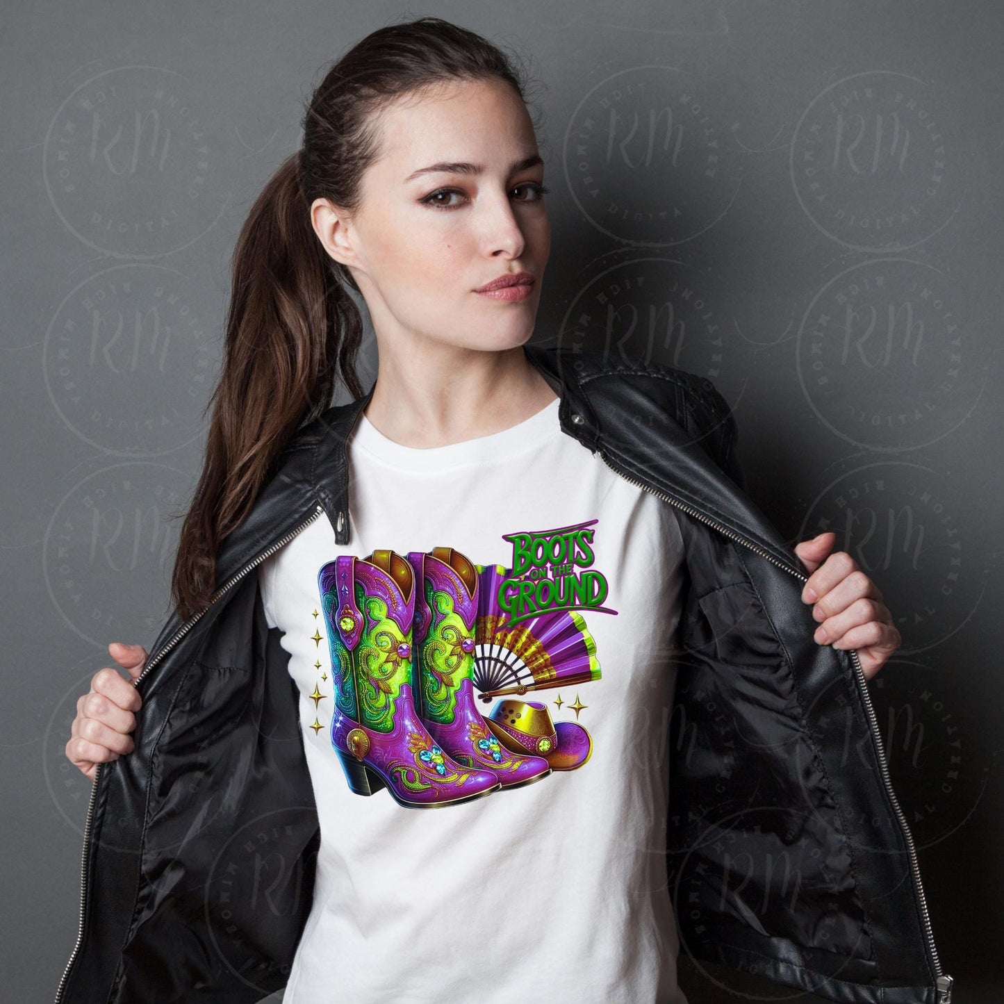 Boots on the Ground Clipart, Purple and Green Cowgirl Boots, Hat & Clack Fan Graphic Design, Unique Western Design, Artwork for Prints, Tees, DIYs