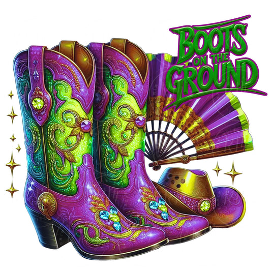 Boots on the Ground Clipart, Purple and Green Cowgirl Boots, Hat & Clack Fan Graphic Design, Unique Western Design, Artwork for Prints, Tees, DIYs