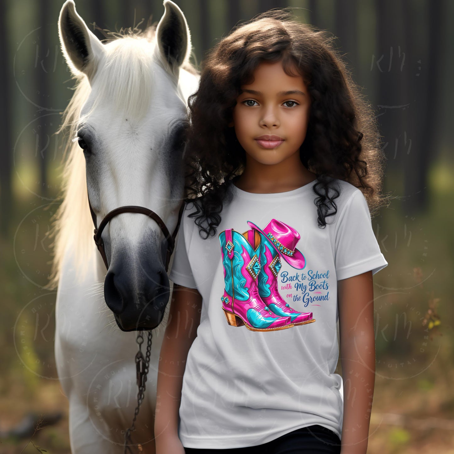 Boots on the Ground Back To School Clipart, Pink & Turquoise Rhinestone Cowgirl Boots and Hat PNG, Western Glam Design, Digital Download