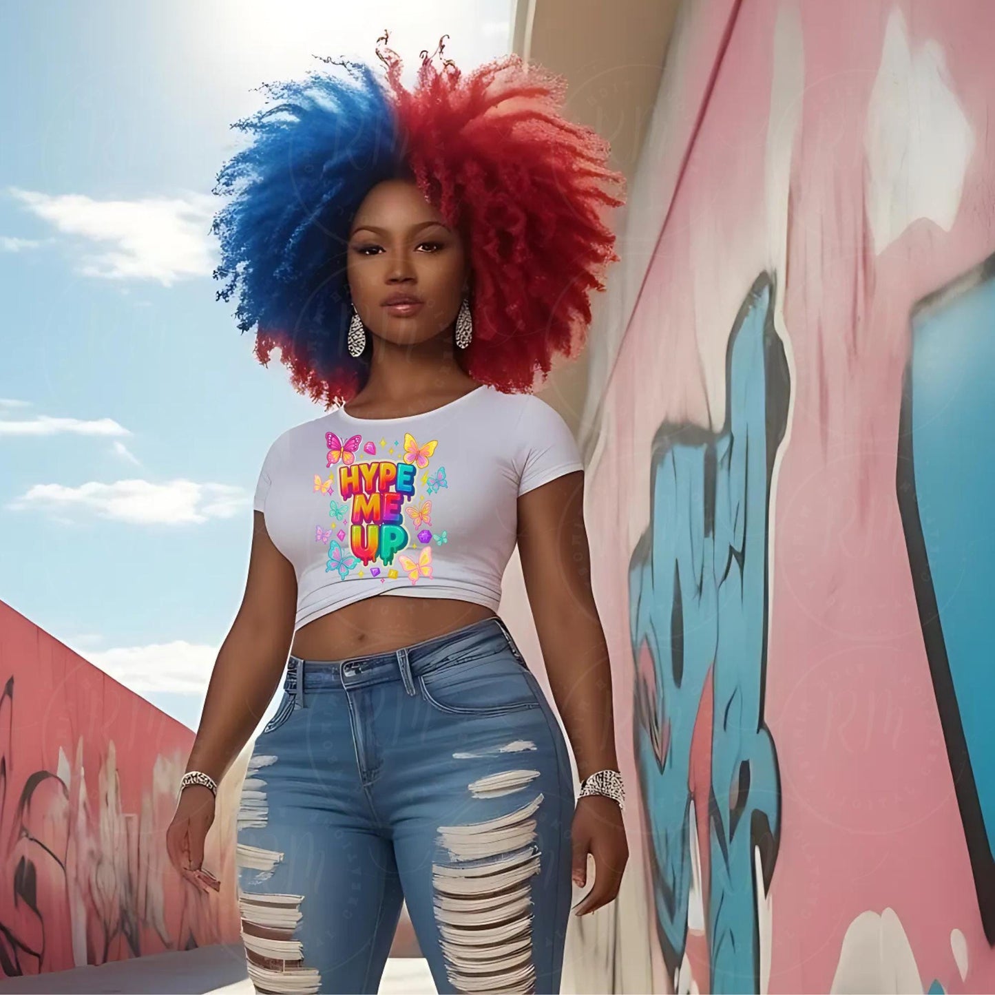 Vibrant Graffiti Clipart PNG: Neon Baddie Text, Butterflies & Gems (Digital Download